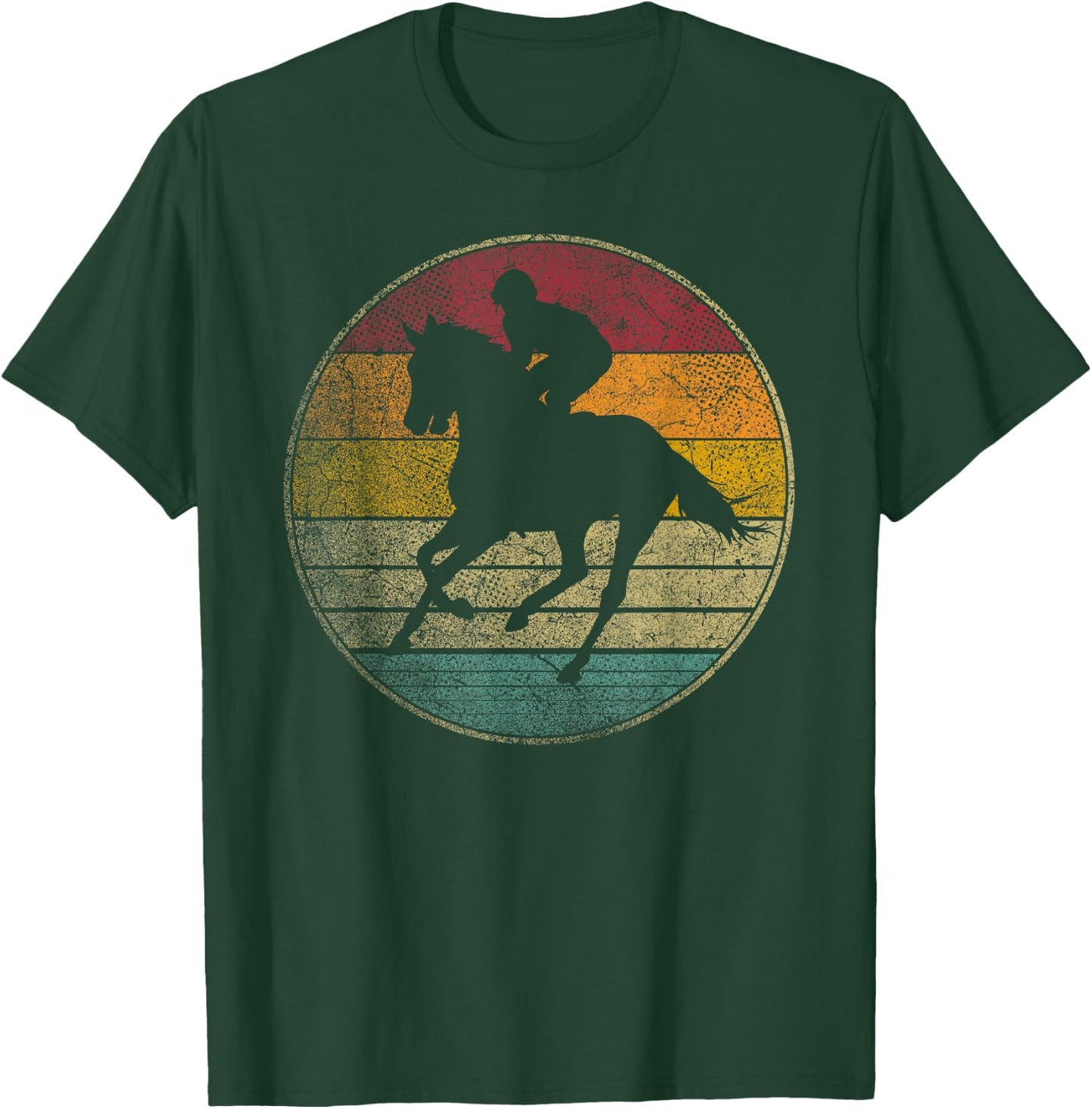 Horse Riding Racing Equestrian Vintage Distressed Retro 70s T-Shirt - T-Shirt | Forest