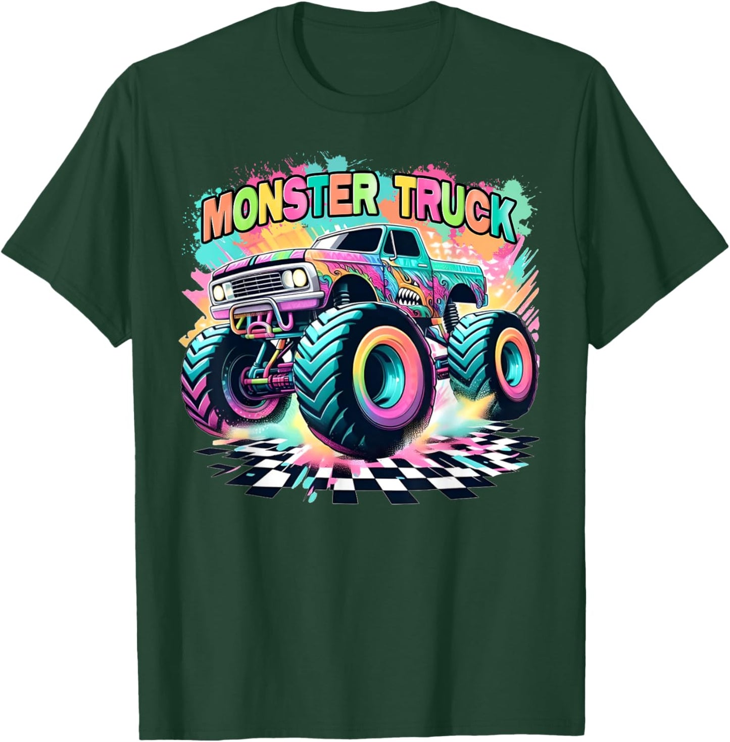 Monster Truck Colorful Birthday Party Retro Trucks Car Lover T-Shirt - T-Shirt | Forest
