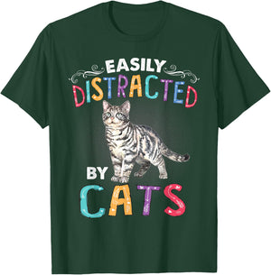 Easily Distracted By Cats Funny Cat T-Shirt - T-Shirt | Forest