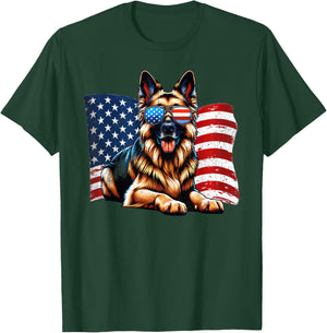 Vintage German Shepherd Dogs Lovers American Flag Pets Lover T-Shirt - T-Shirt | Forest