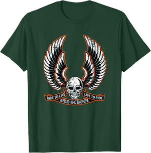 Ride To Live Live To Ride Old School Cool Vintage Biker T-Shirt - T-Shirt | Forest