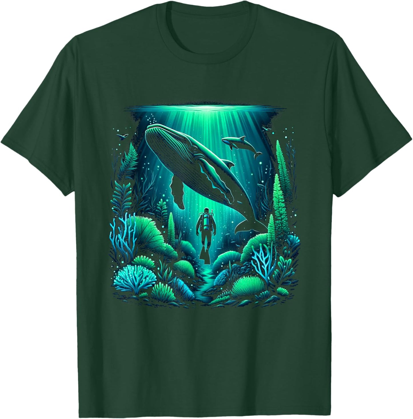 Scuba Diver and Whale for Scuba Diving Trip Dive Ocean T-Shirt - T-Shirt | Forest