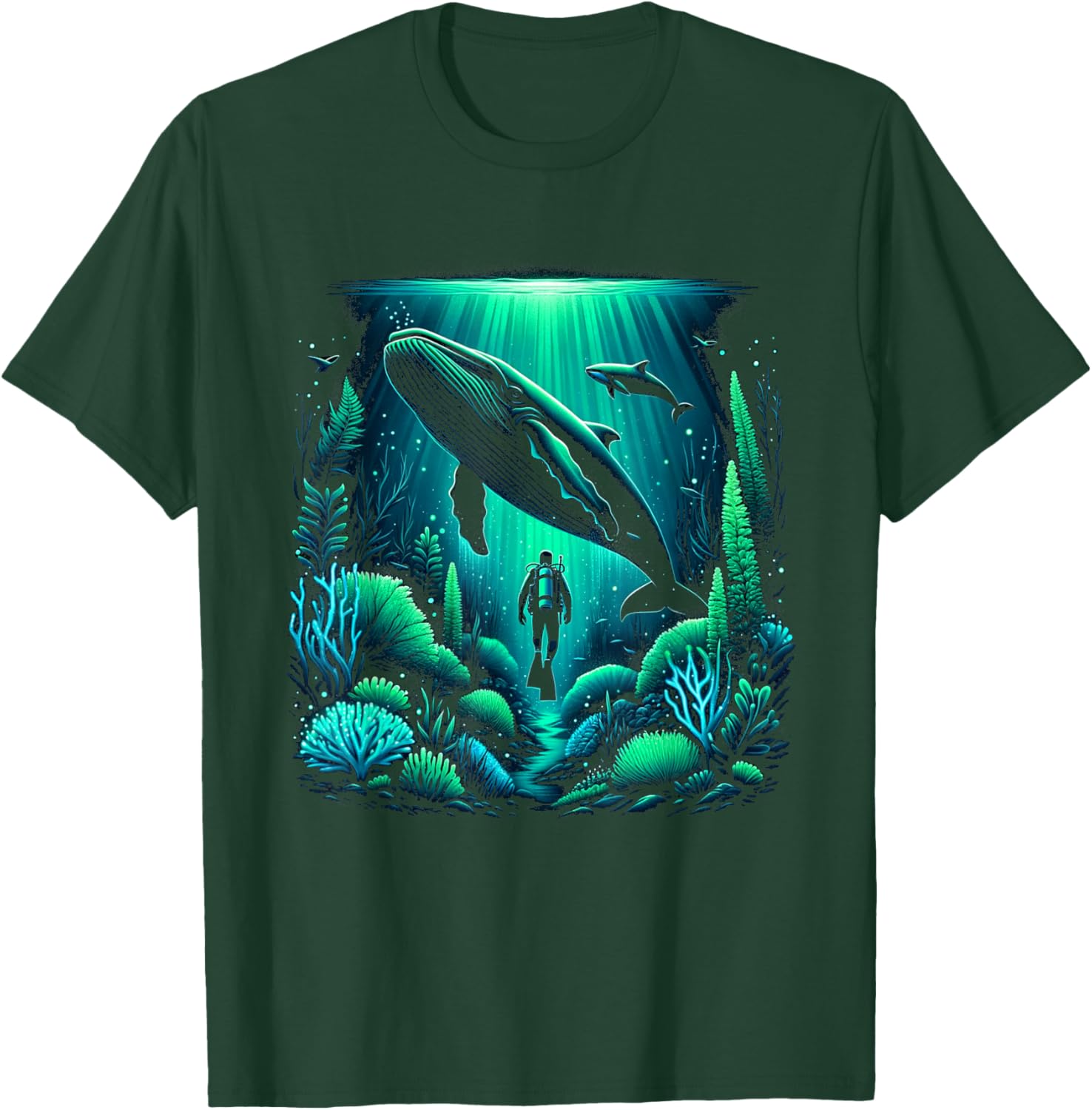 Scuba Diver and Whale for Scuba Diving Trip Dive Ocean T-Shirt - T-Shirt | Forest