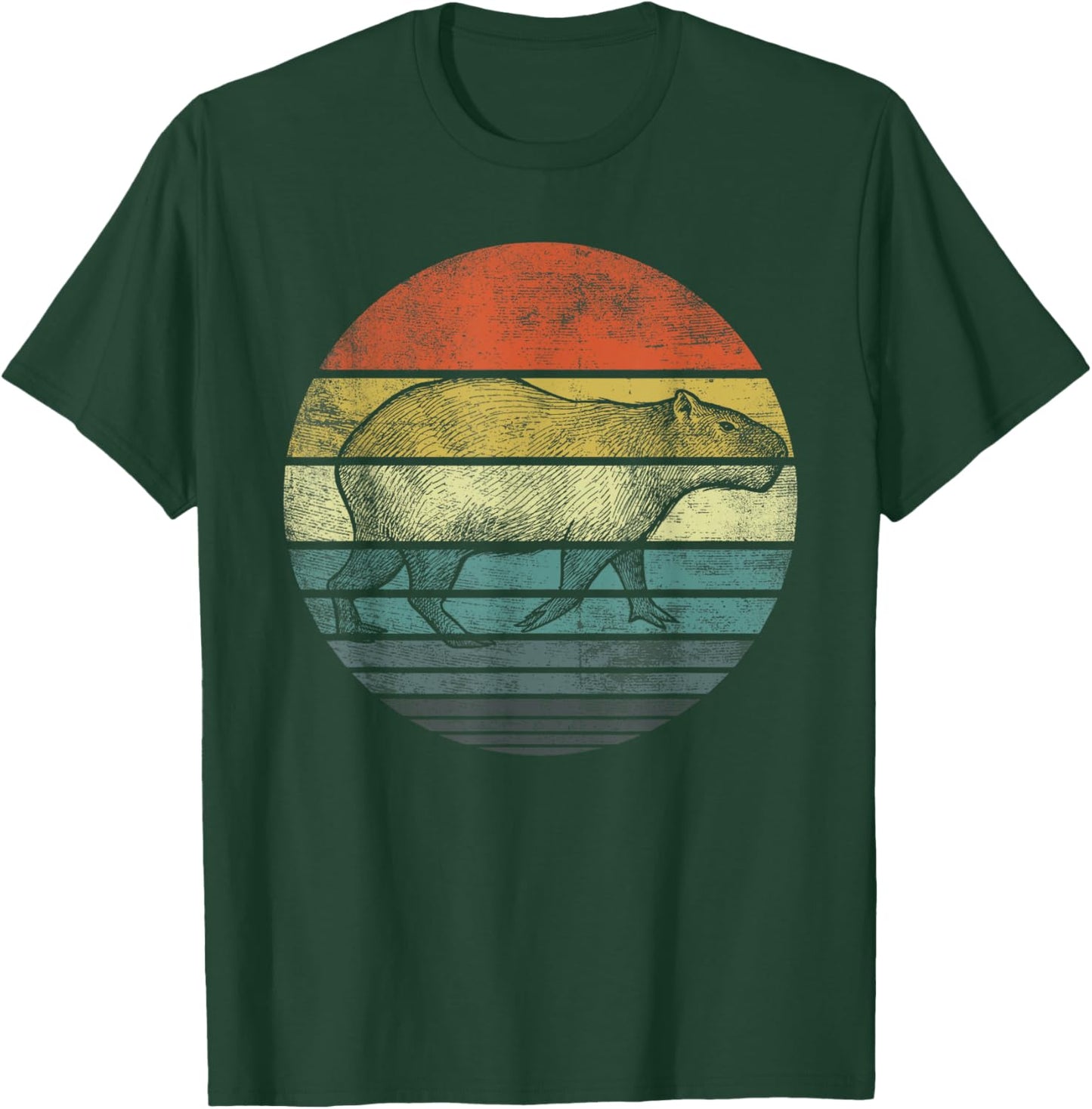Capybara Gifts Retro Sunset Animal Lover Capybara Silhouette T-Shirt - T-Shirt | Forest