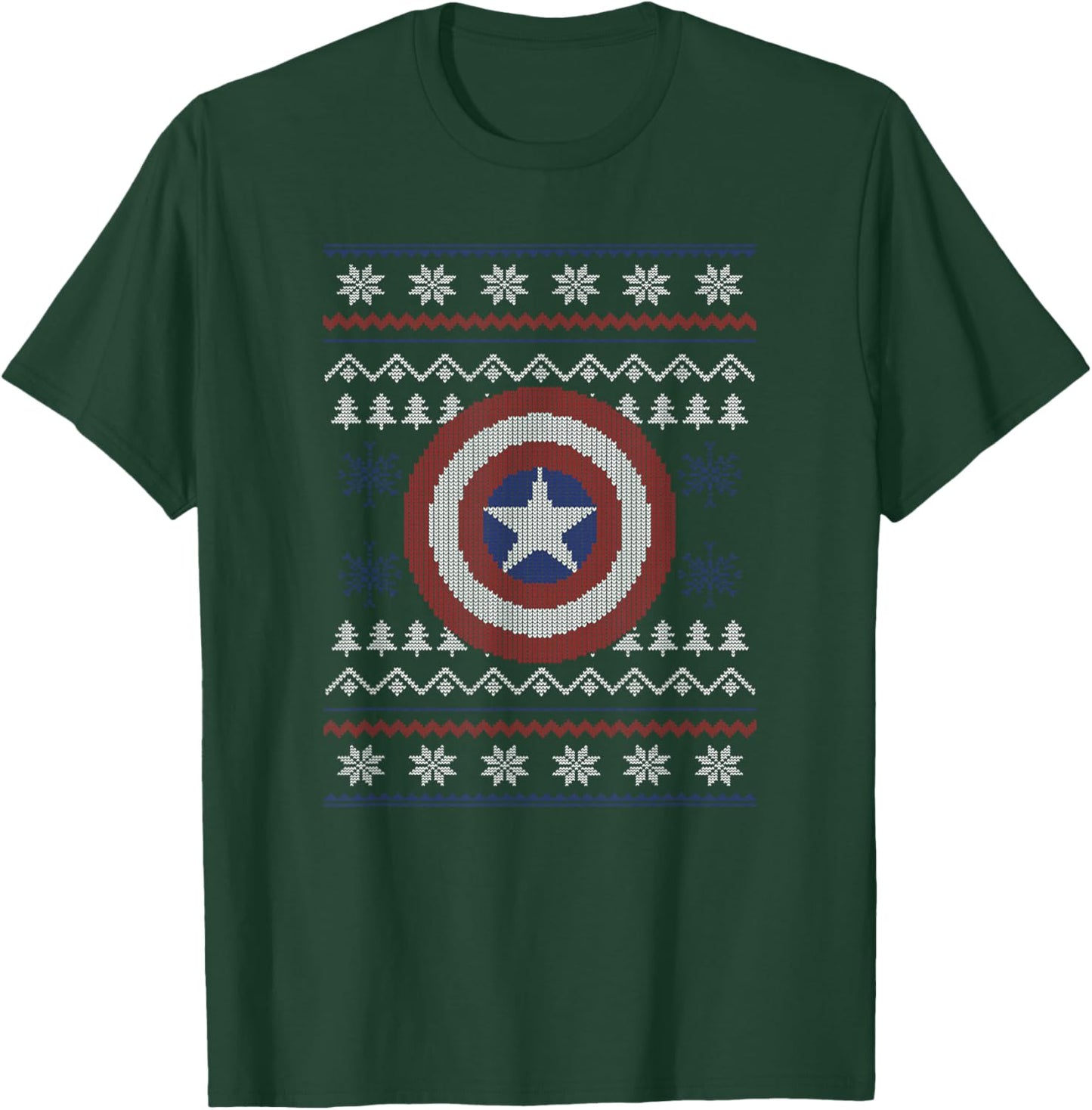 Marvel Christmas Captain America Shield Ugly Sweater T-Shirt - T-Shirt | Forest