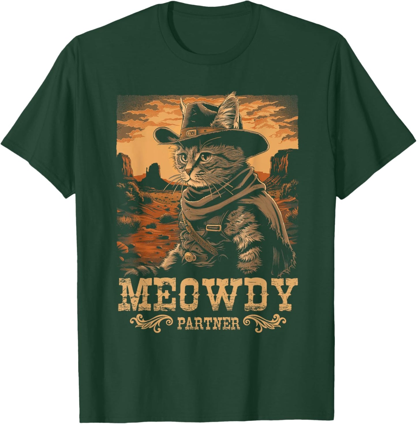 Meowdy Cute Kitten Funny Cat Cowboy Hat Country Love Animal T-Shirt - T-Shirt | Forest