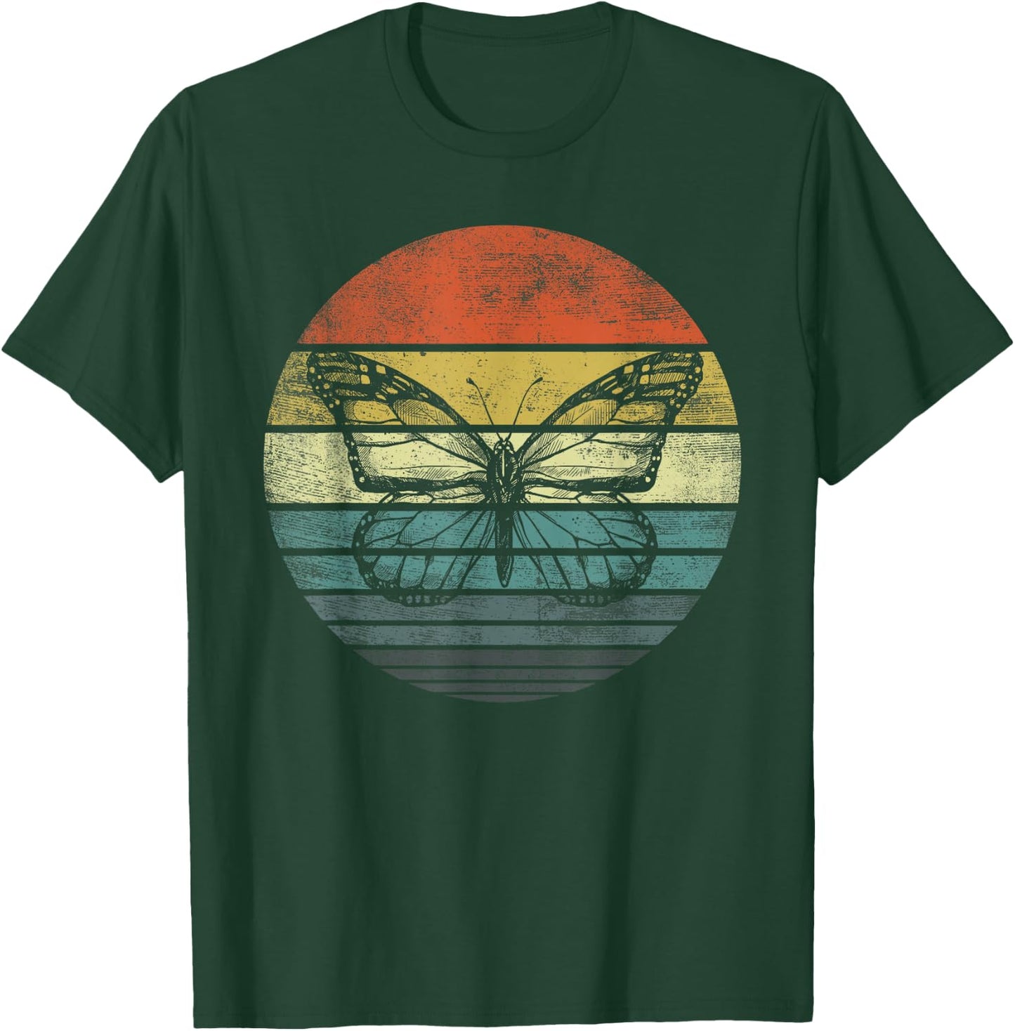 Butterfly Lover Gifts Retro Sunset Insect Monarch Entomology T-Shirt - T-Shirt | Forest