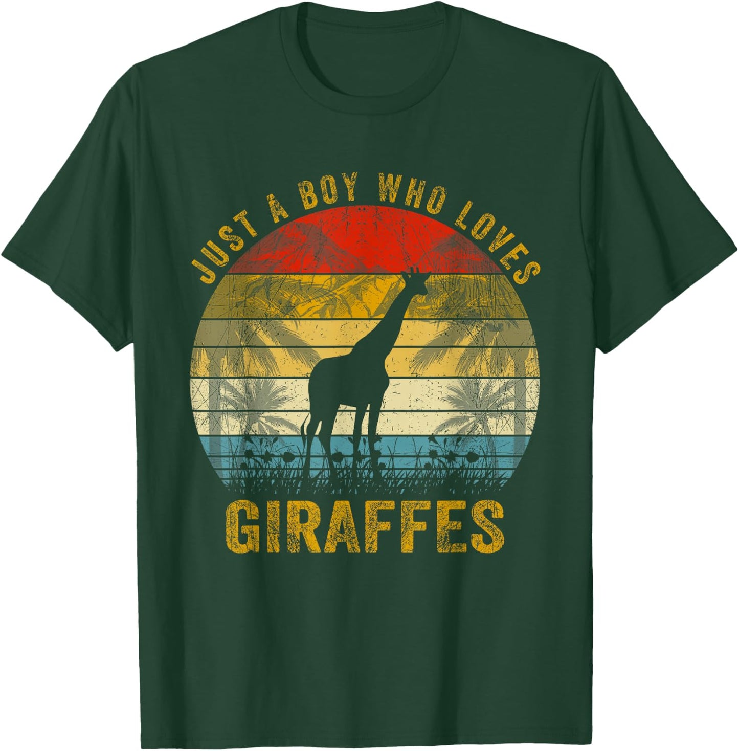 Vintage Just A Boy Who Loves Giraffe Lover Xmas Fathers Day T-Shirt - T-Shirt | Forest