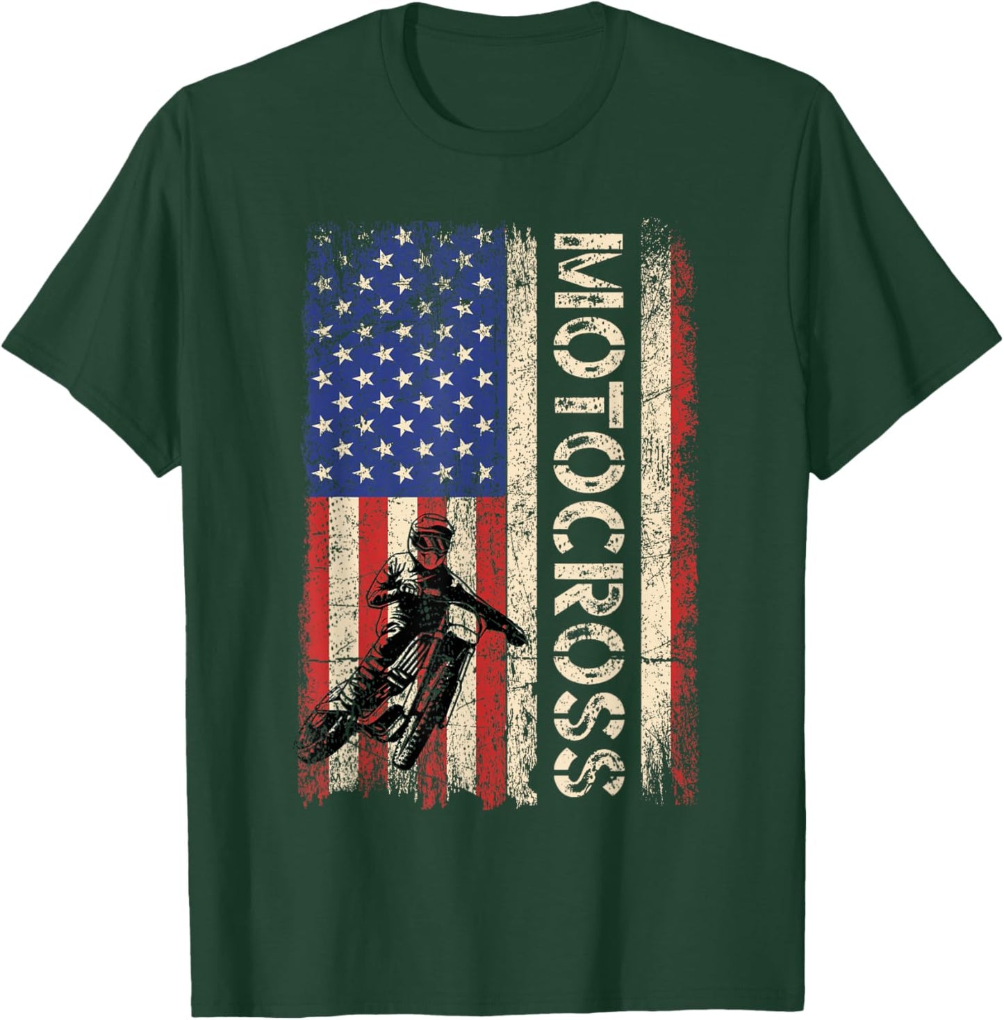 Motocross Dirt Bike American USA Flag Shirt Biker Men T-Shirt - T-Shirt | Forest