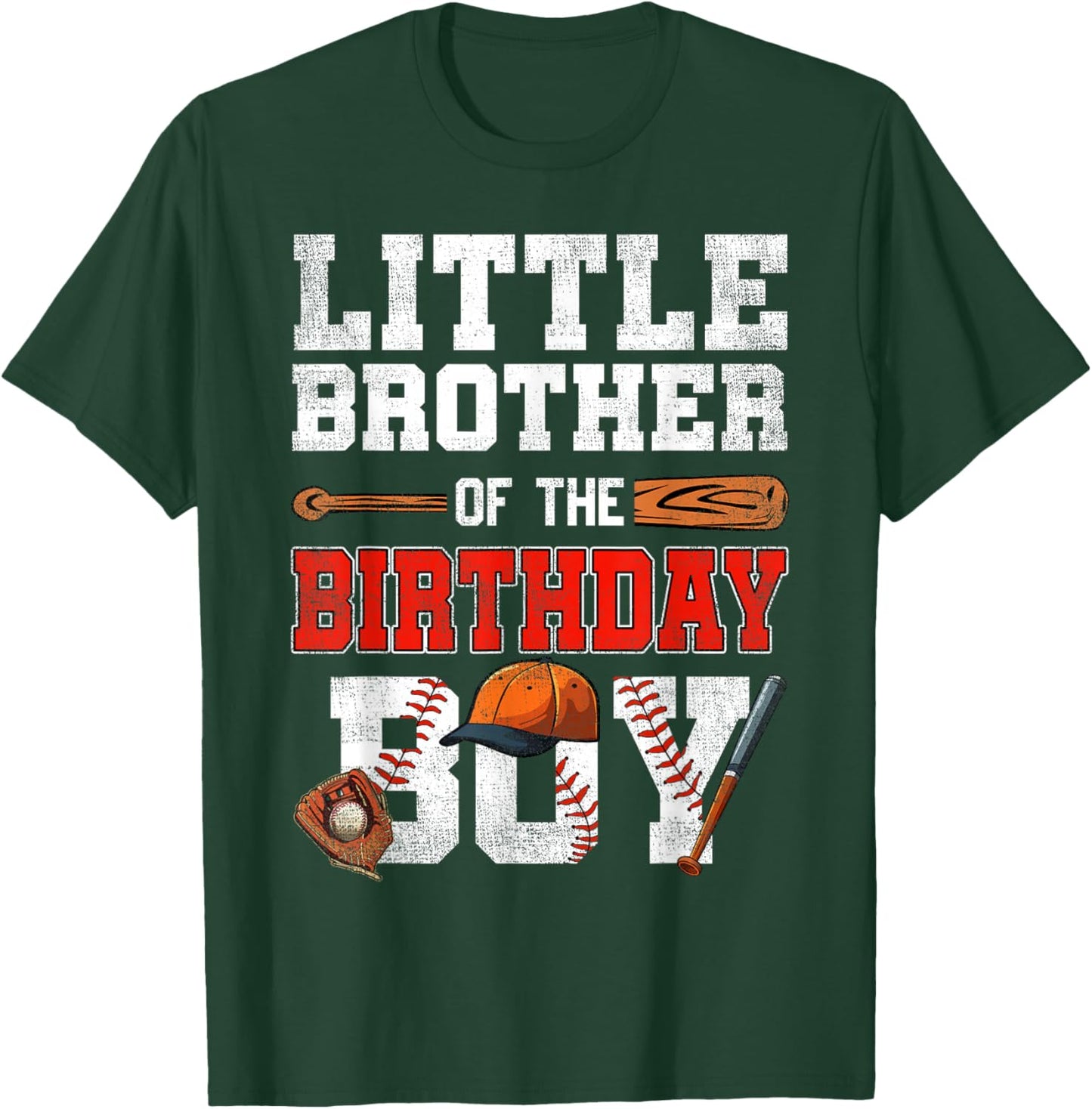 Little Brother Of The Birthday Boy Baseball Bday Family T-Shirt - T-Shirt | Forest