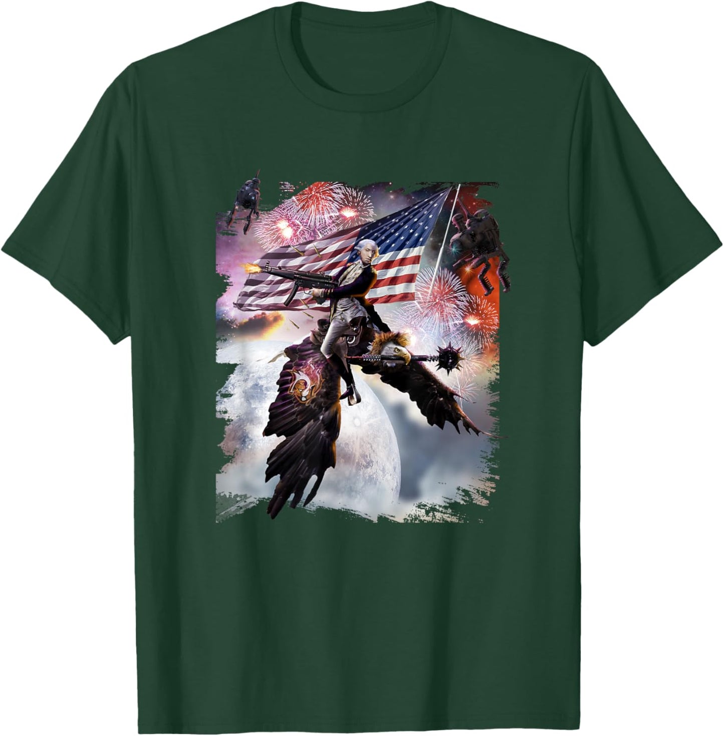 George Washington Riding Eagle American Patriotic Funny T-Shirt - T-Shirt | Forest