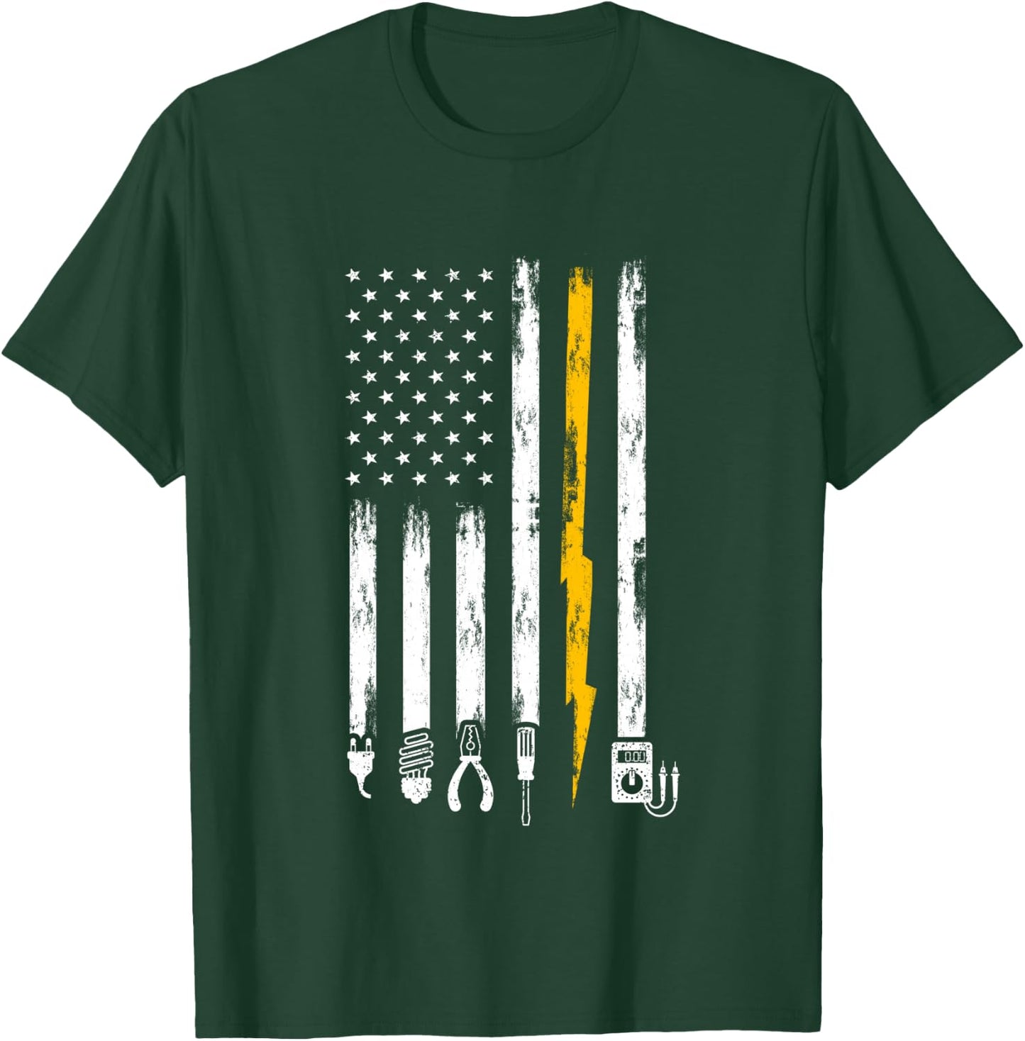 Electrician US Flag Tools for Electricians T-Shirt - T-Shirt | Forest