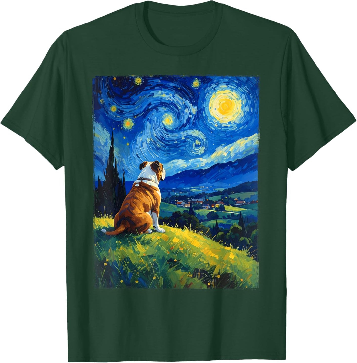 Bulldog Van Gogh Starry Night T-Shirt - T-Shirt | Forest