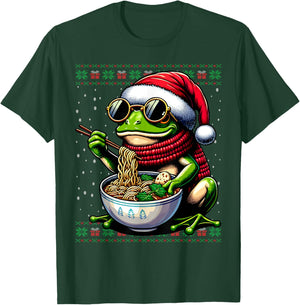 Christmas Frog Eating Ramen Ugly Christmas Sweater T-Shirt - T-Shirt | Forest