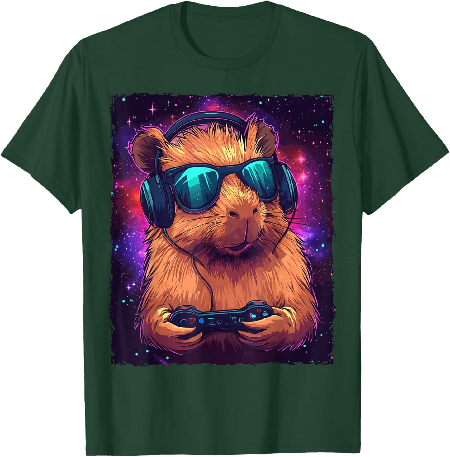 Funny - Capybara Video Games - , Black, Small, Short Sleeve, , Modern, Cartoon, Fun, All Seasons T-Shirt - T-Shirt | Forest