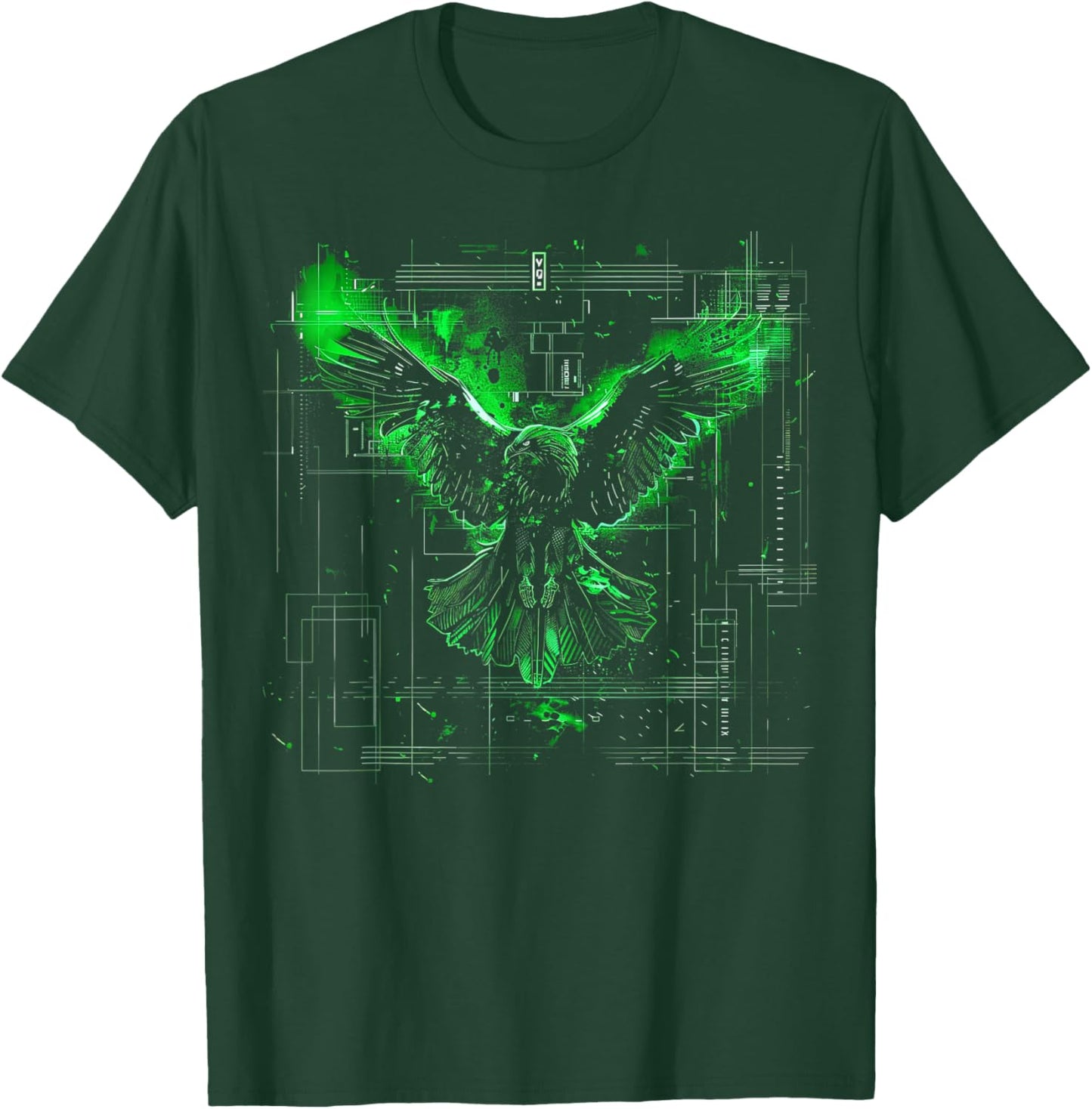 Minimalistische Cyberpunk Fantasy Adler Arkane Grün Japanische Kunst T-Shirt - T-Shirt | Forest