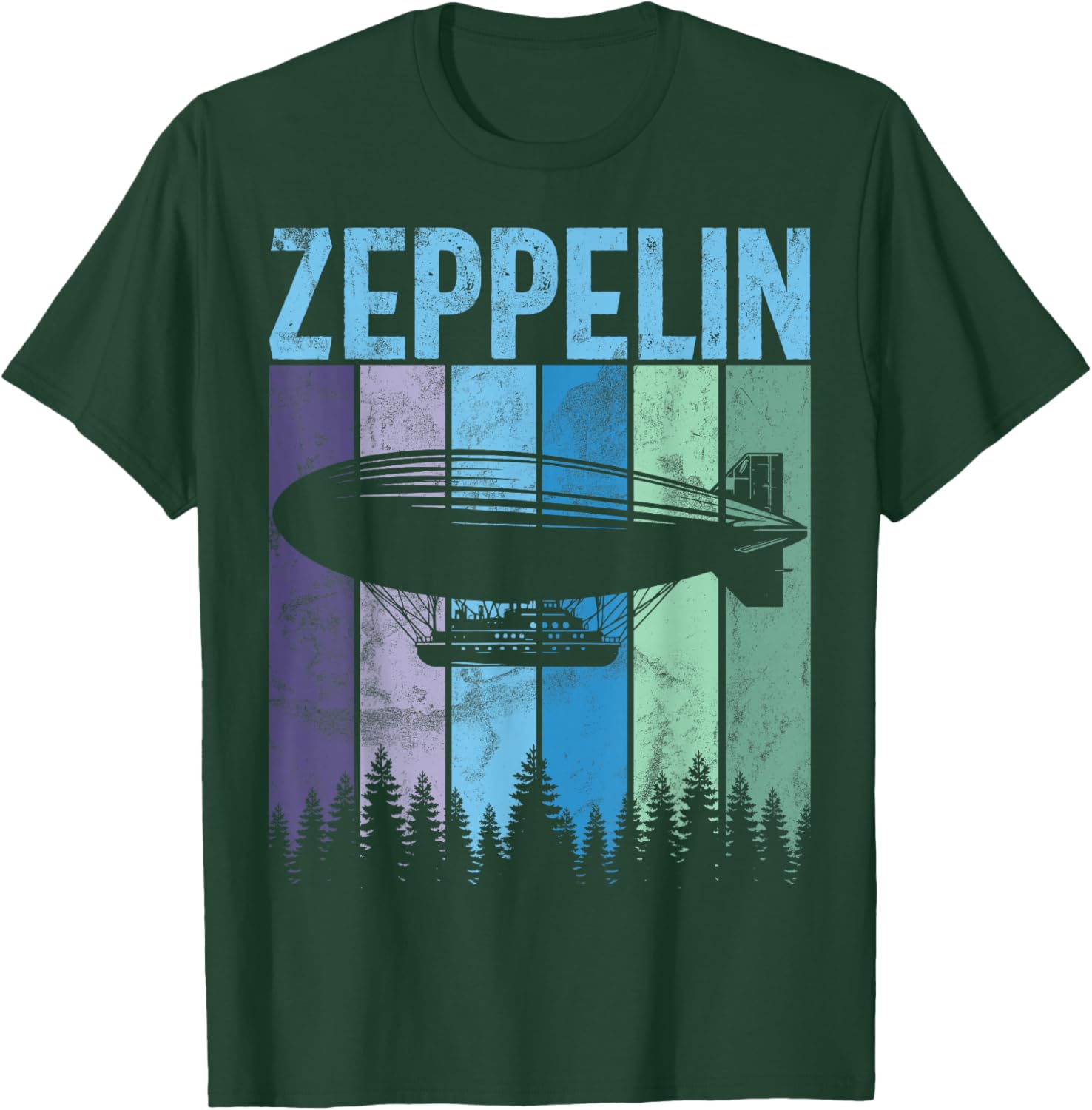 Retro Zeppelin 70s 80s Dirigible Airship Zepelin Zepplin T-Shirt - T-Shirt | Forest