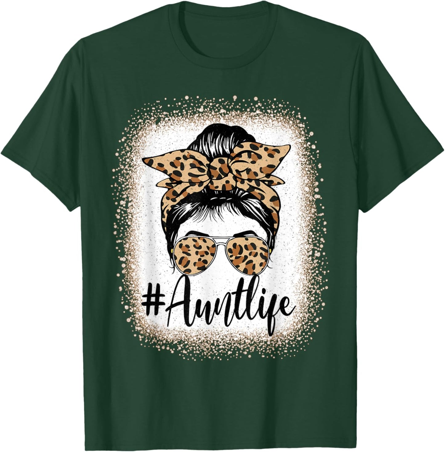 Aunt Life Women Messy Bun Aunt Baby Announcement Mothers Day T-Shirt - T-Shirt | Forest