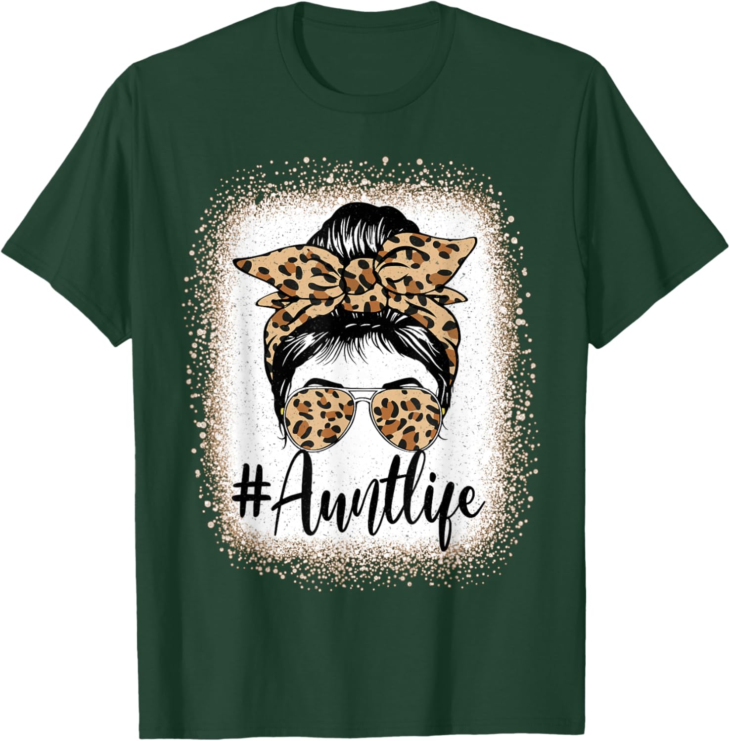 Aunt Life Women Messy Bun Aunt Baby Announcement Mothers Day T-Shirt - T-Shirt | Forest