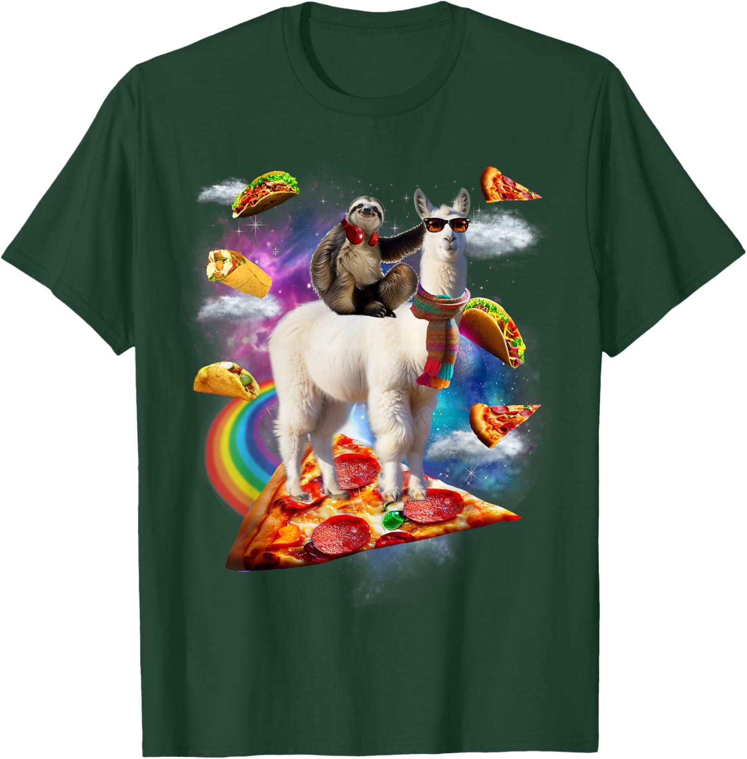 Sloth Riding Llama Shirt - Galaxy Pizza Taco Burrito Gift T-Shirt - T-Shirt | Forest