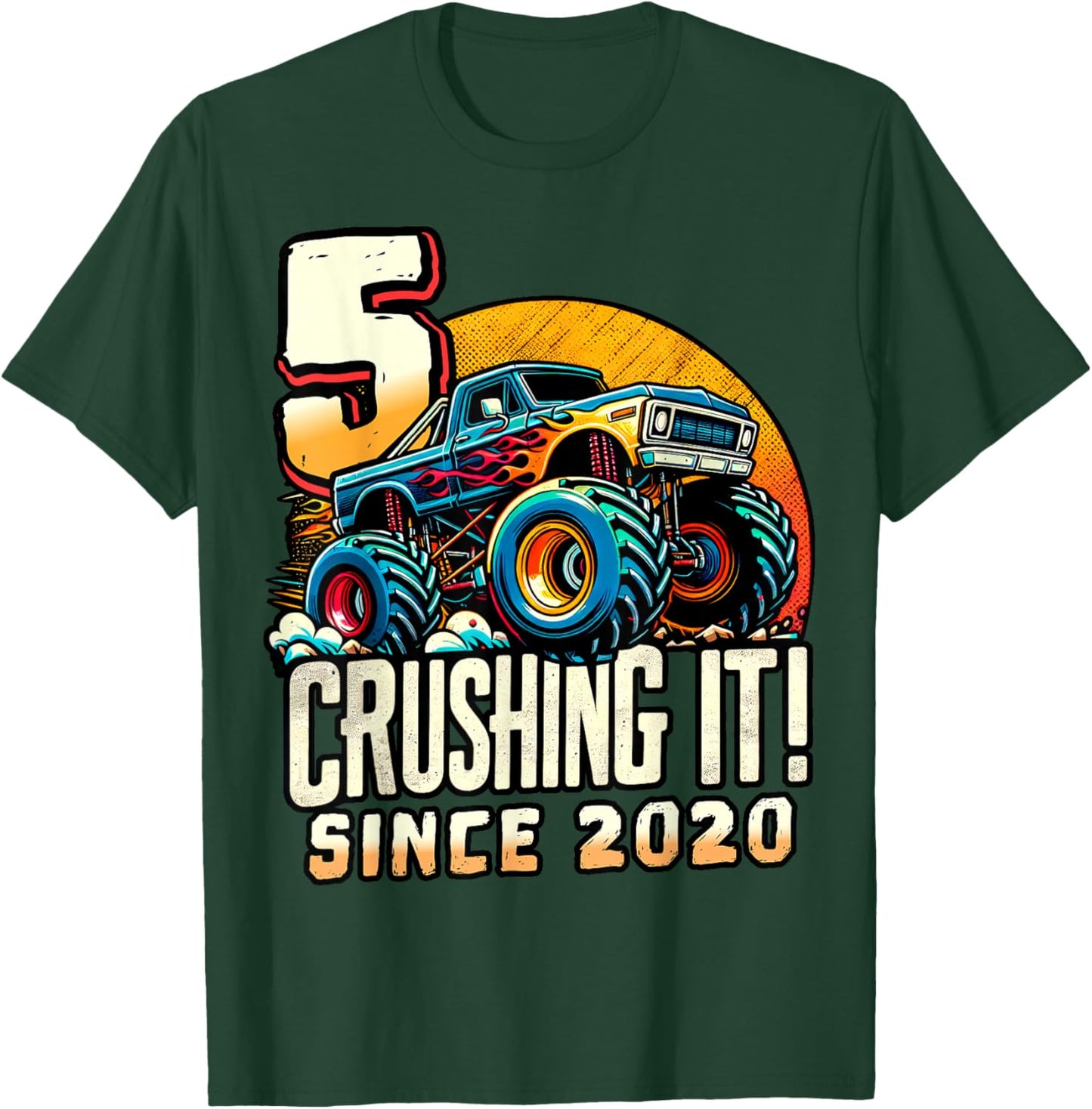 Birthday Monster Truck 5 year Old Boys 5th Party Born 2020 T-Shirt - T-Shirt | Forest