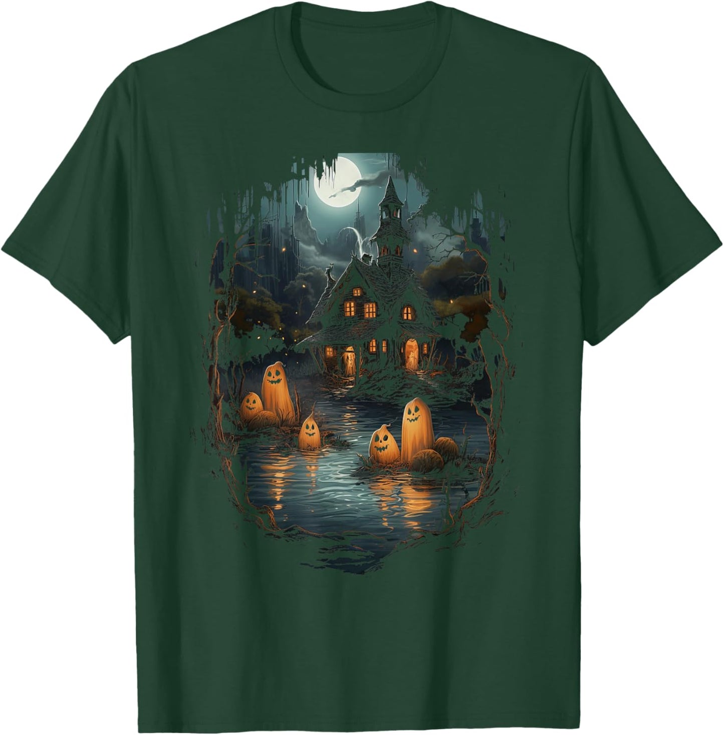 Vintage Ghost and Skeleton by Fire Camping Gothic Halloween T-Shirt - T-Shirt | Forest