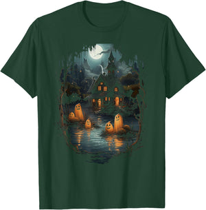 Vintage Ghost and Skeleton by Fire Camping Gothic Halloween T-Shirt - T-Shirt | Forest