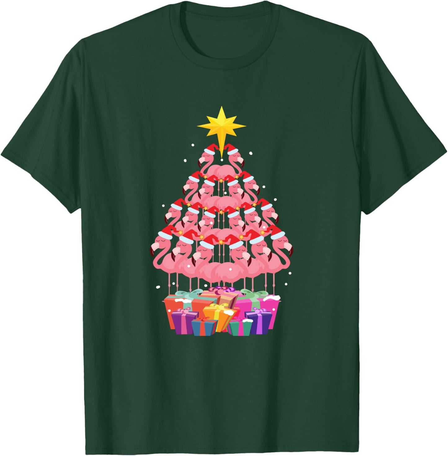 Flamingo Ugly Christmas Tree Funny Gift T-Shirt - T-Shirt | Forest