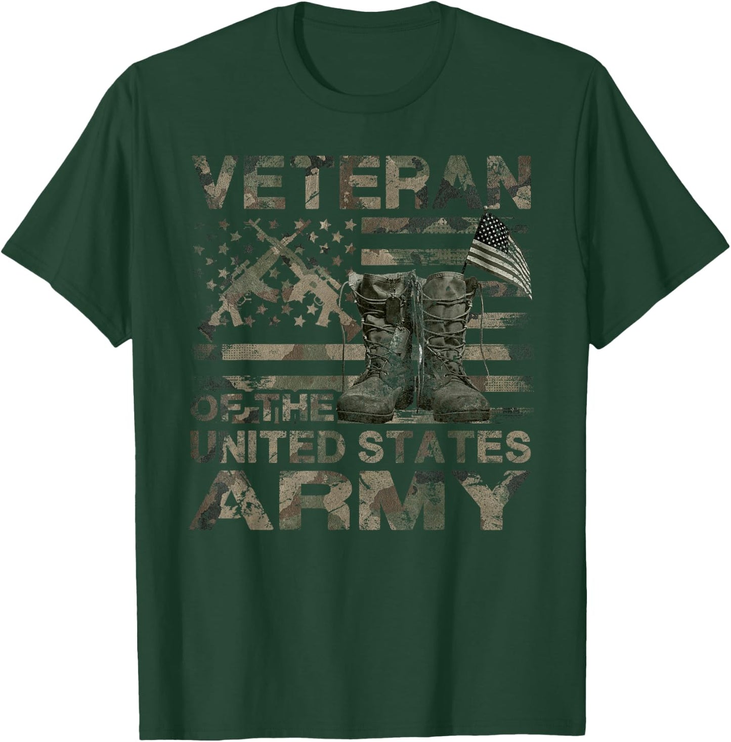 Distressed American Flag Camouflage Proud US Army Veteran T-Shirt - T-Shirt | Forest