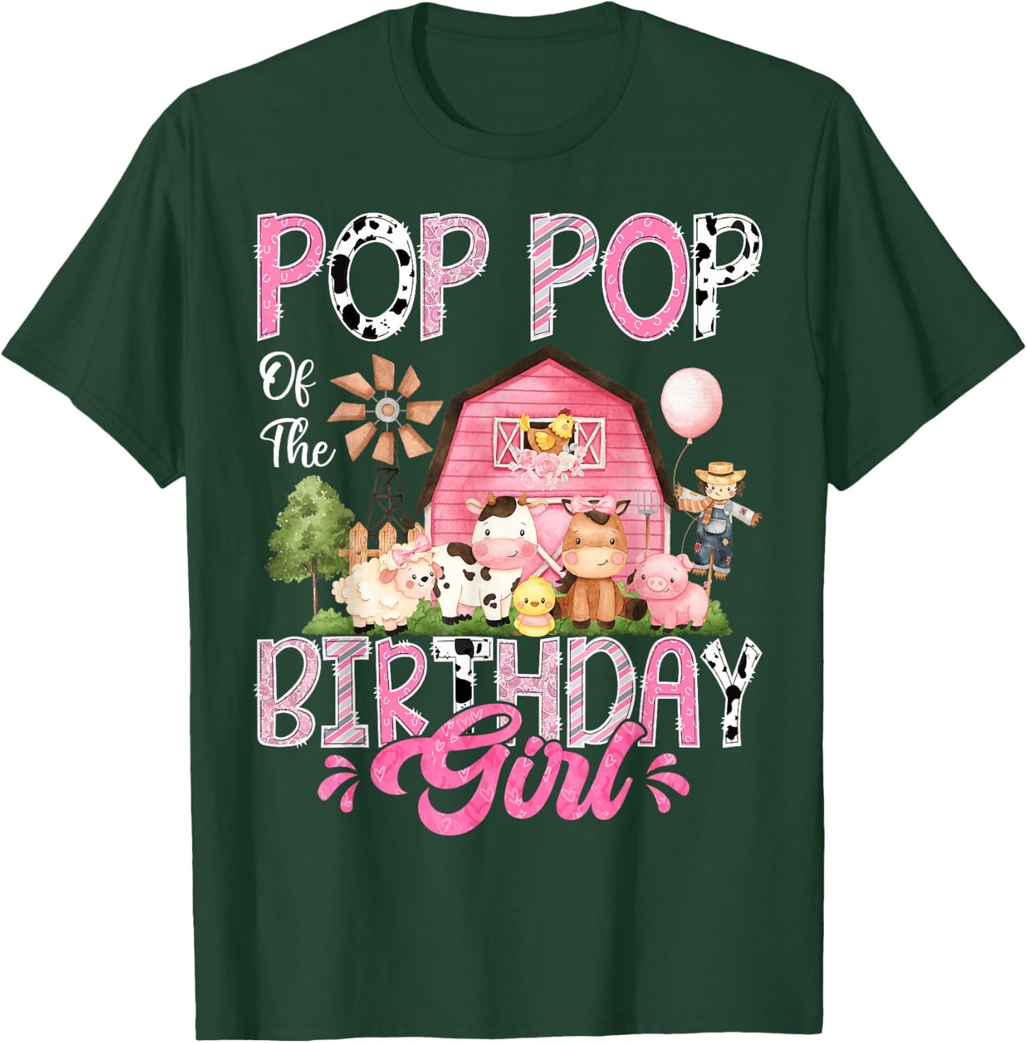 Pop Pop Of The Birthday Girl Pink Farm Cow First Birthday T-Shirt - T-Shirt | Forest