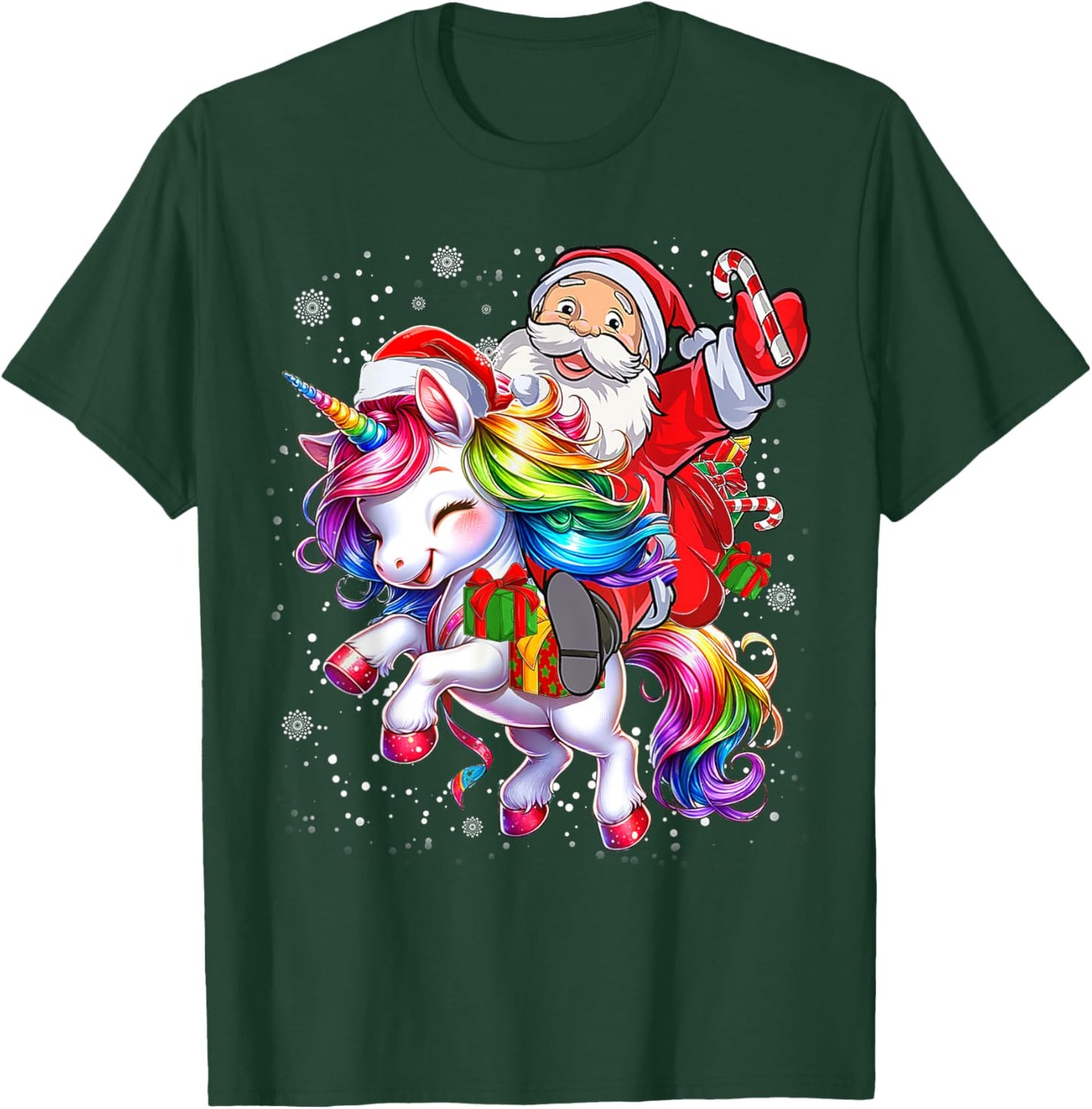 Cute Unicorn Christmas Girls Kids Women Santa Unicorn Xmas T-Shirt - T-Shirt | Forest