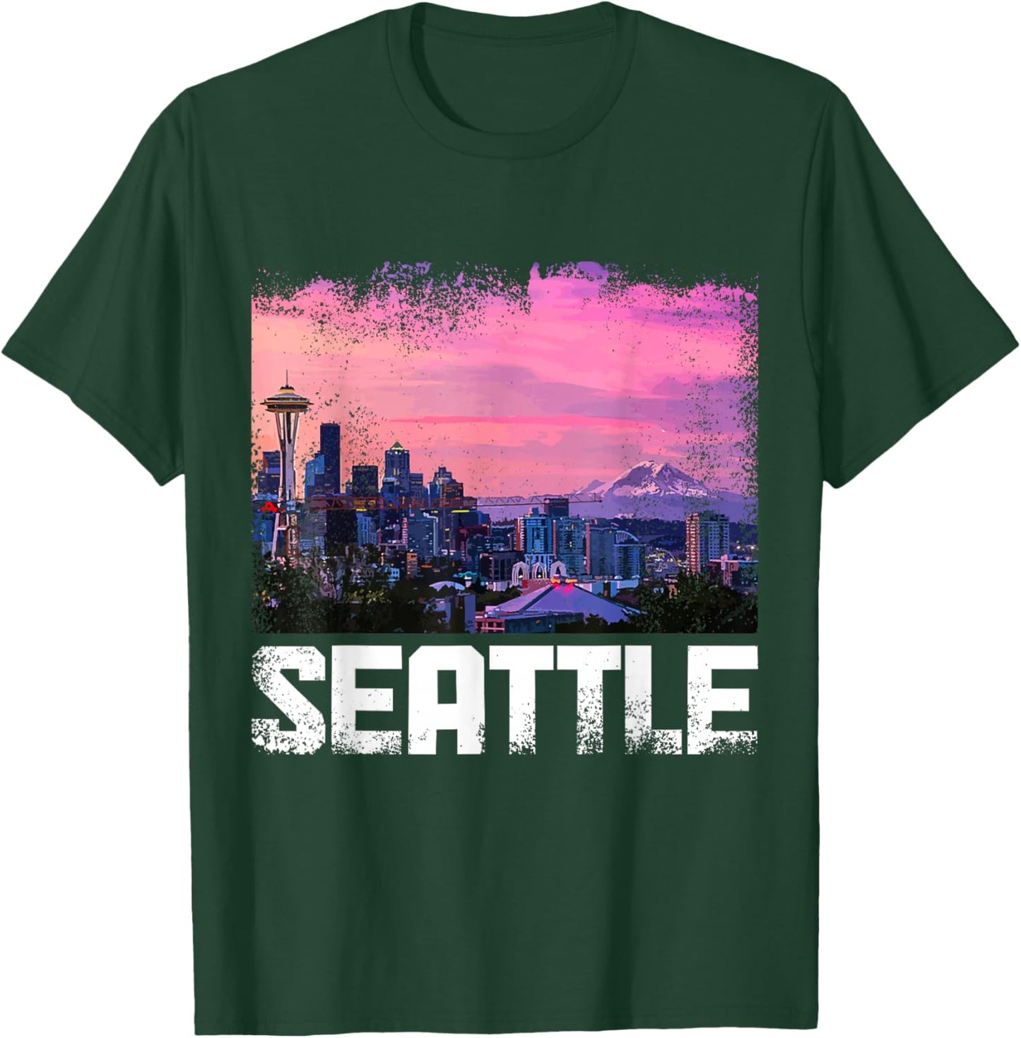Seattle Washington Skyline PNW Vintage Pride T-Shirt - T-Shirt | Forest