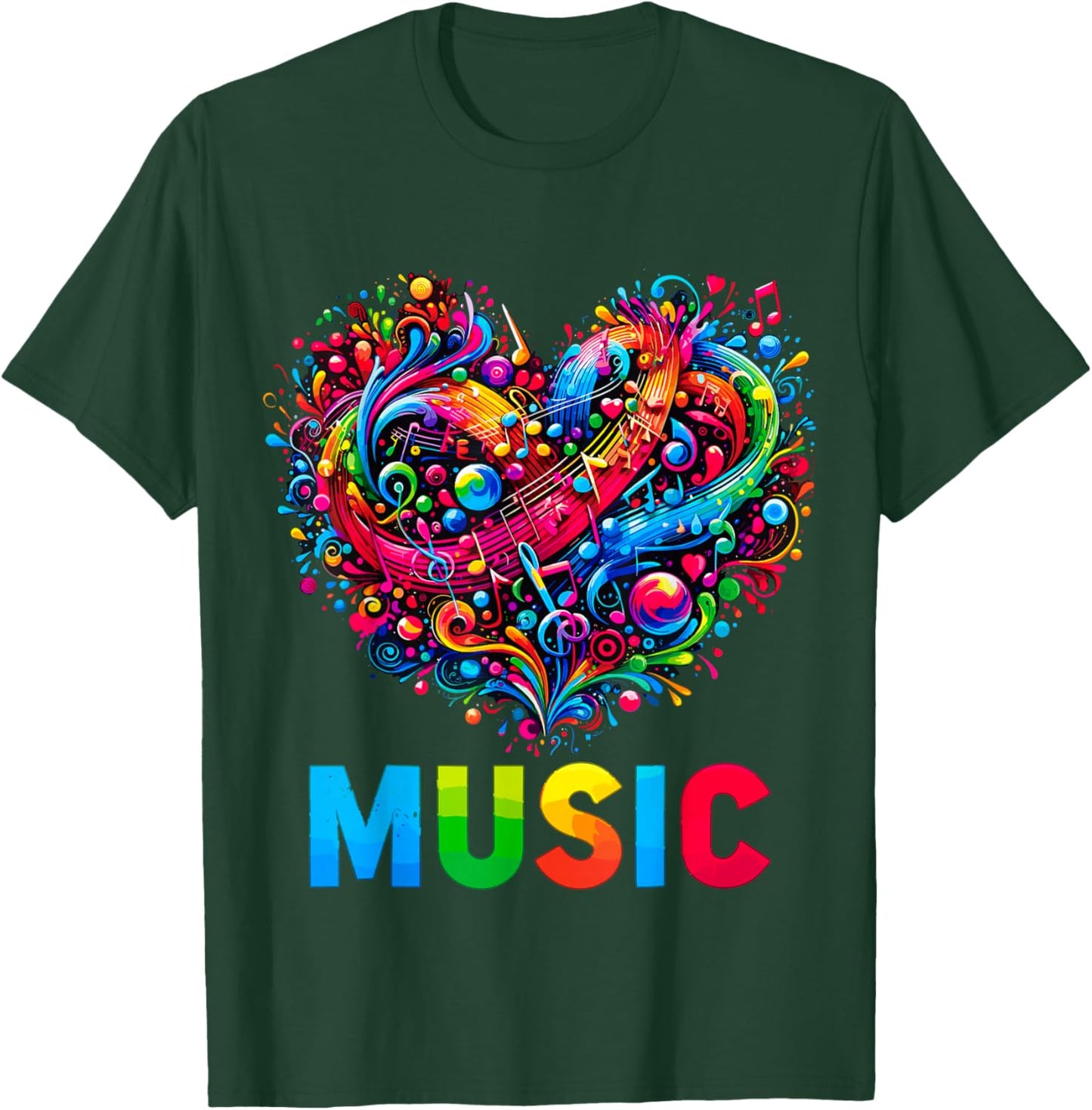 Music Heart Musician Music Notes Instrument T-Shirt - T-Shirt | Forest