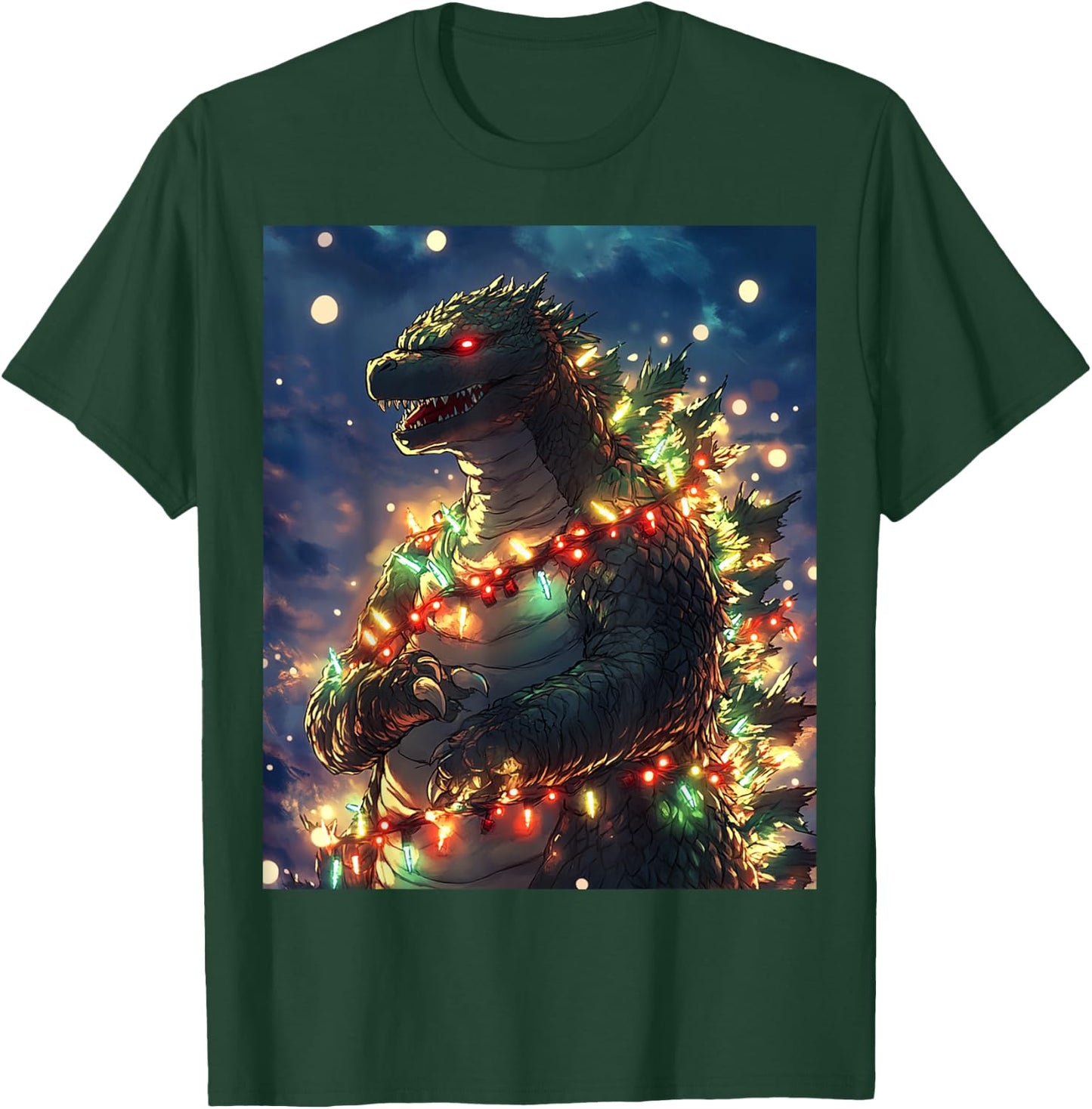 Japanese Monster Kaiju Santazilla Christmas Tree Lights T-Shirt - T-Shirt | Forest