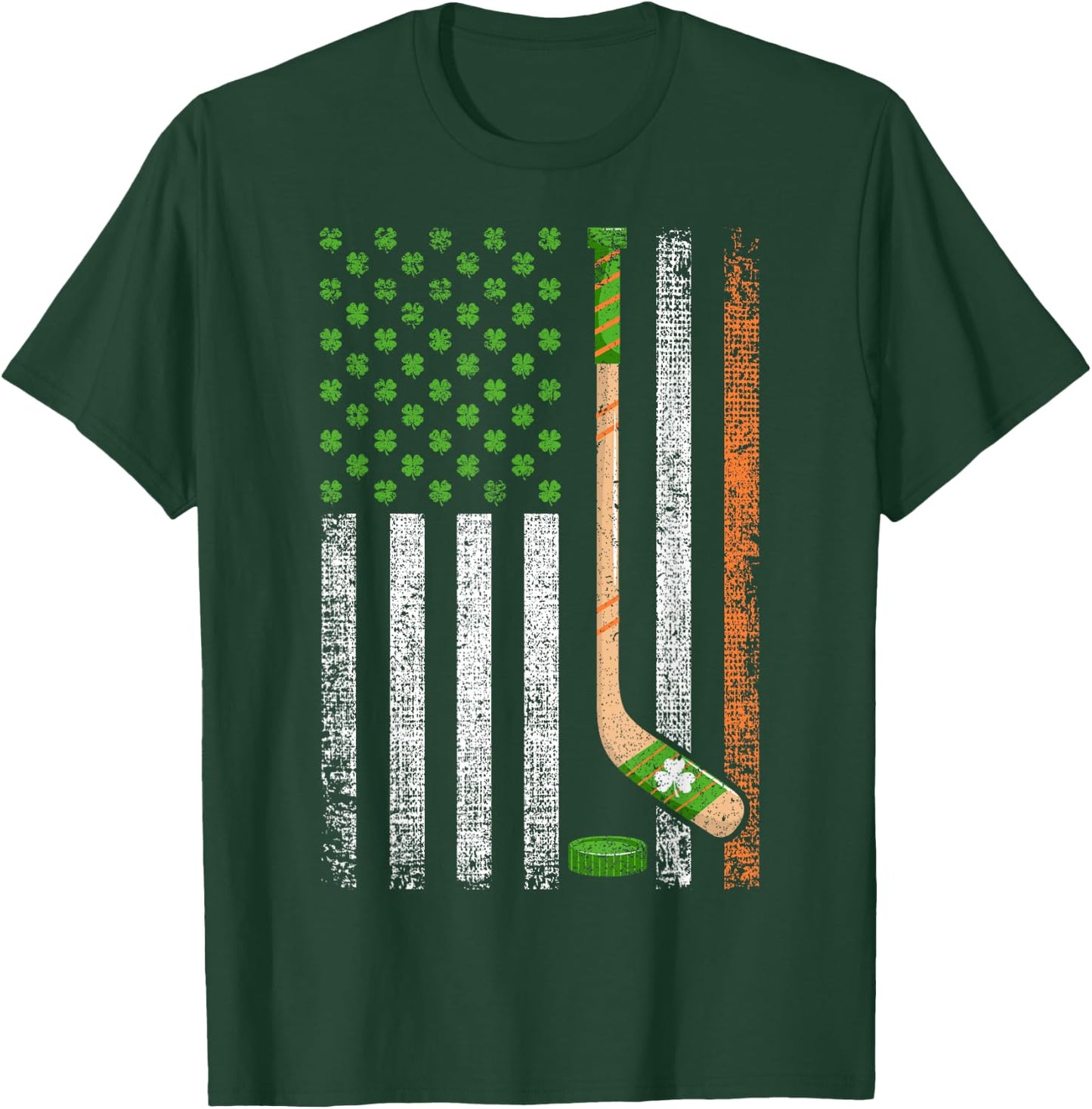 Irish USA Flag Leprechaun Lucky Hockey St. Patrick's Day T-Shirt - T-Shirt | Forest