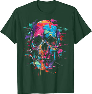 Farbspritzer mit Buntem Totenkopf T-Shirt - T-Shirt | Forest