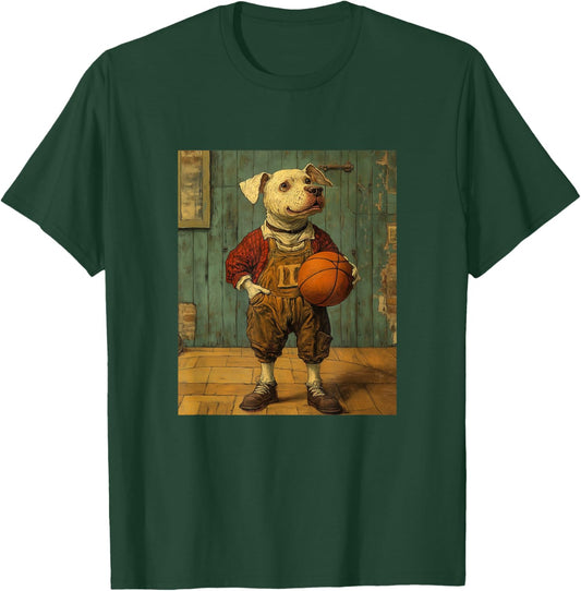 Funny Dog Playing Basketball Graphic Weird Dog T-Shirt - T-Shirt | Forest