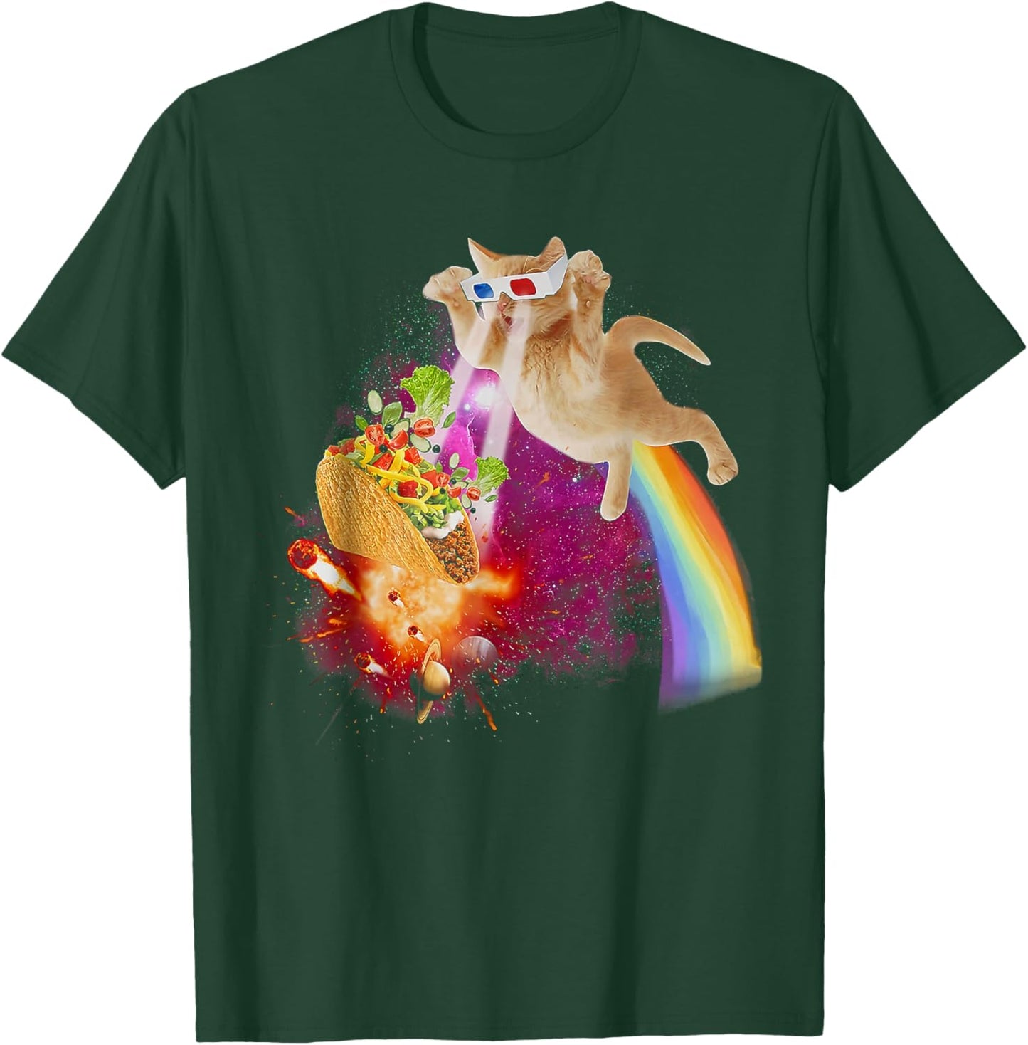 Funny Space Cat Laser Taco Galaxy Kitten Rainbow Cat T-Shirt - T-Shirt | Forest