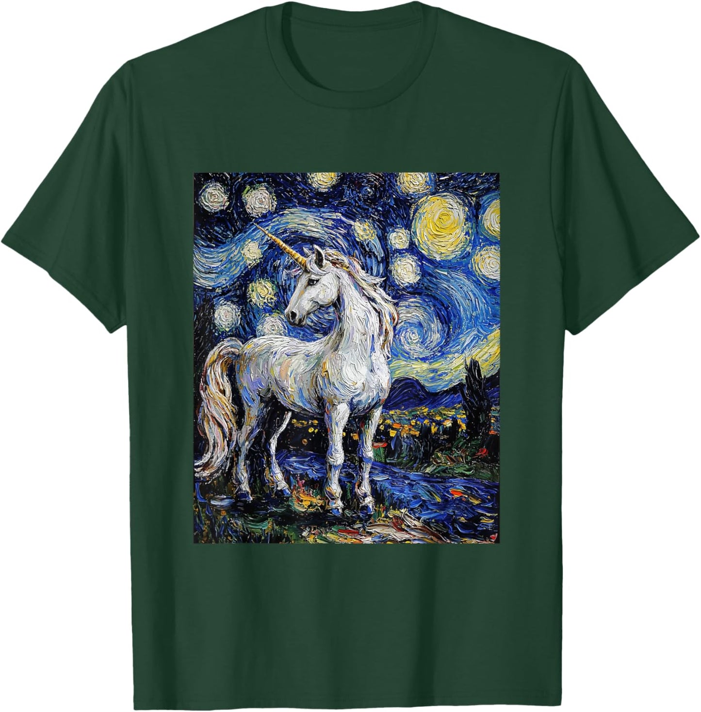 Cute Unicorn - Van Gogh Style - Starry Night T-Shirt - T-Shirt | Forest