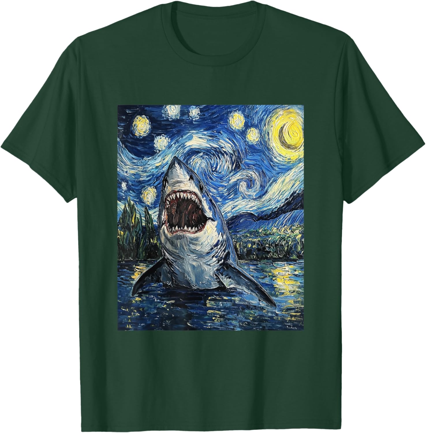 Funny Shark - Van Gogh Style - Starry Night T-Shirt - T-Shirt | Forest