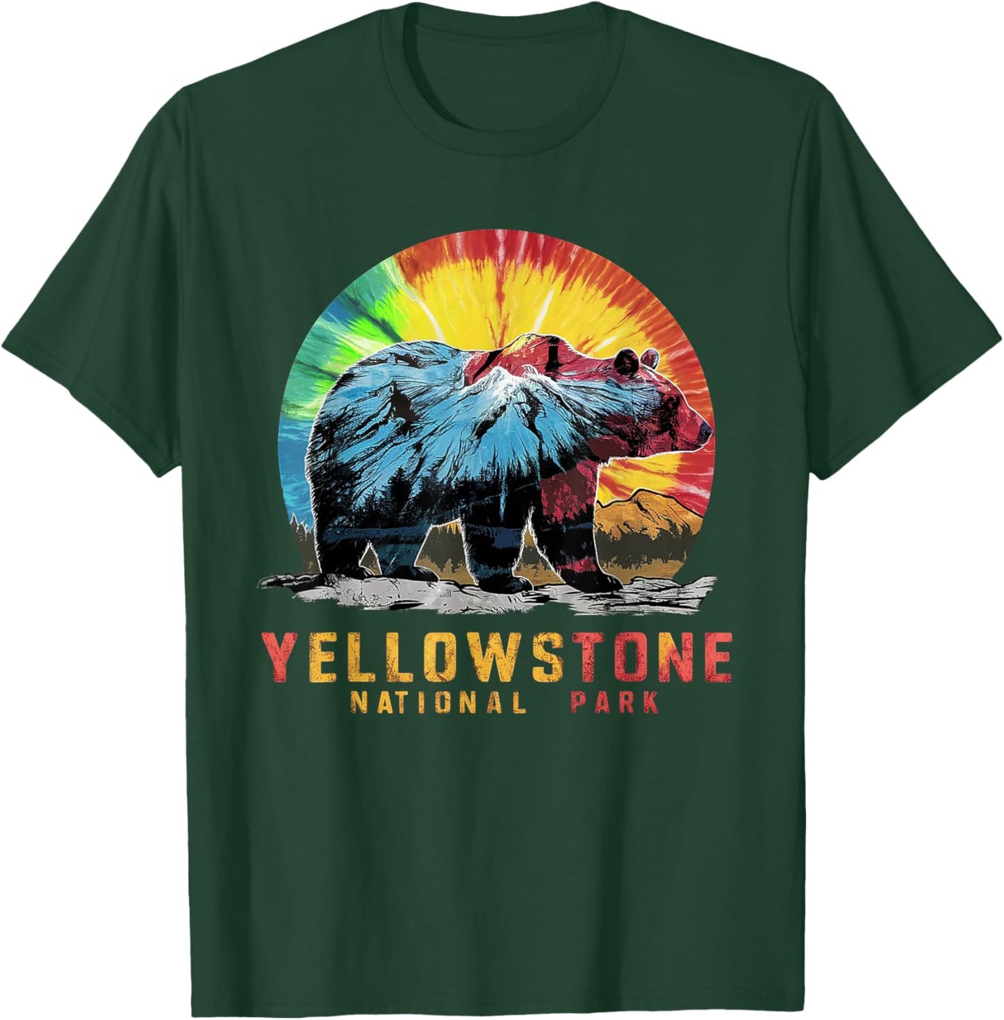 Vintage Yellowstone National Park Retro Mountains Tie Dye T-Shirt - T-Shirt | Forest