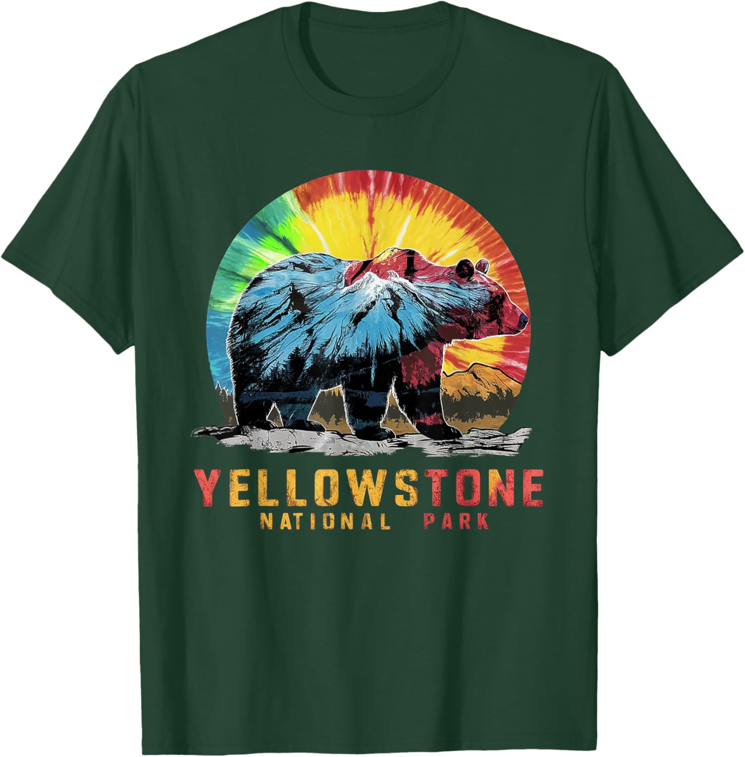 Vintage Yellowstone National Park Retro Mountains Tie Dye T-Shirt - T-Shirt | Forest