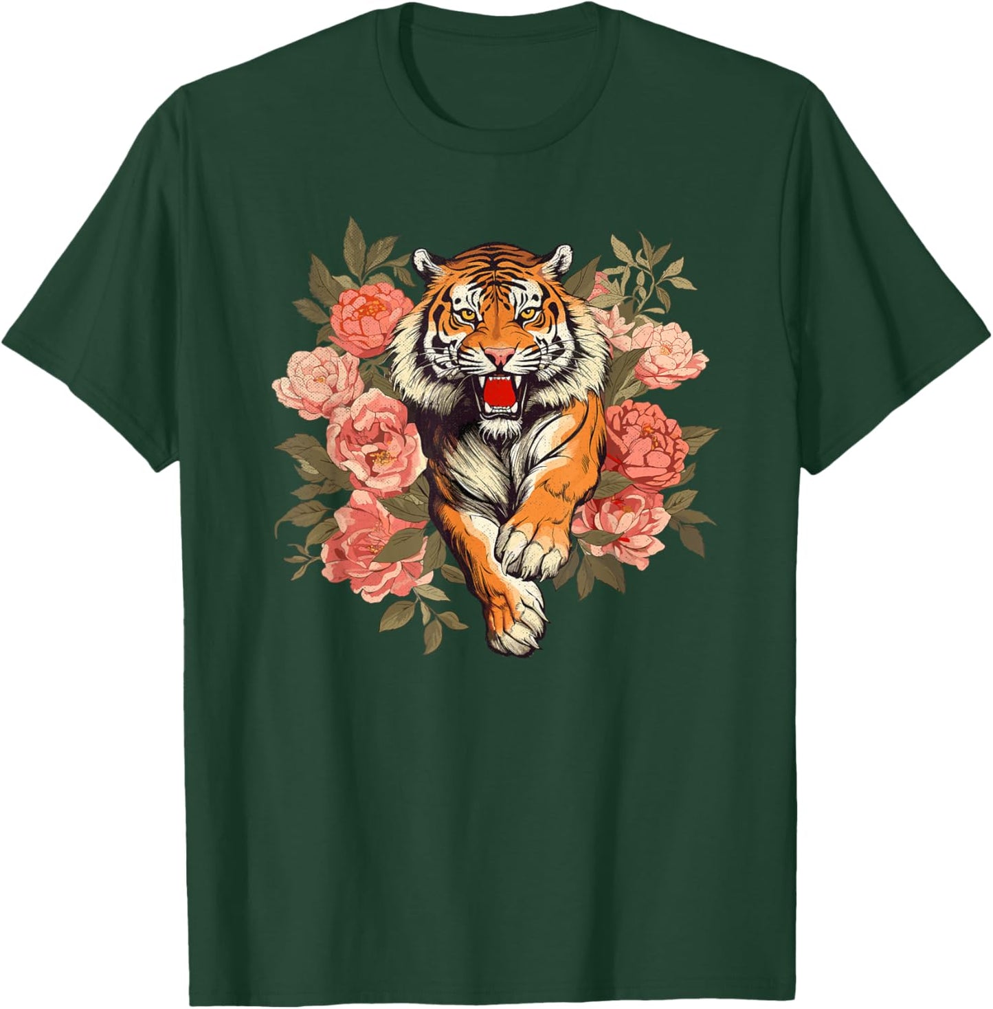 Floral Tiger Animal Graphic Men Women Nature Floral T-Shirt - T-Shirt | Forest