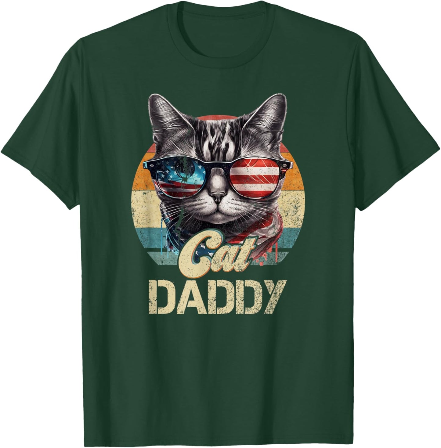 Vintage Retro Cat Daddy Best Dad Funny Fathers Day T-Shirt - T-Shirt | Forest