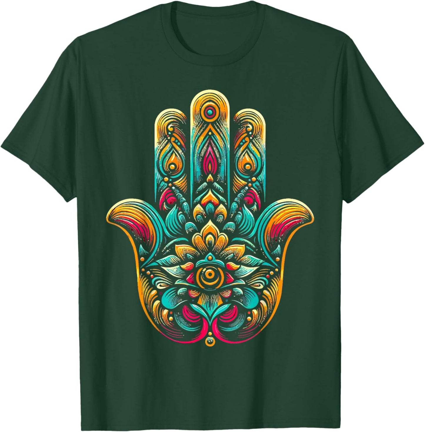 Hamsa Hand Mandala Yoga Fatima Hand Symbol Boho T-Shirt - T-Shirt | Forest