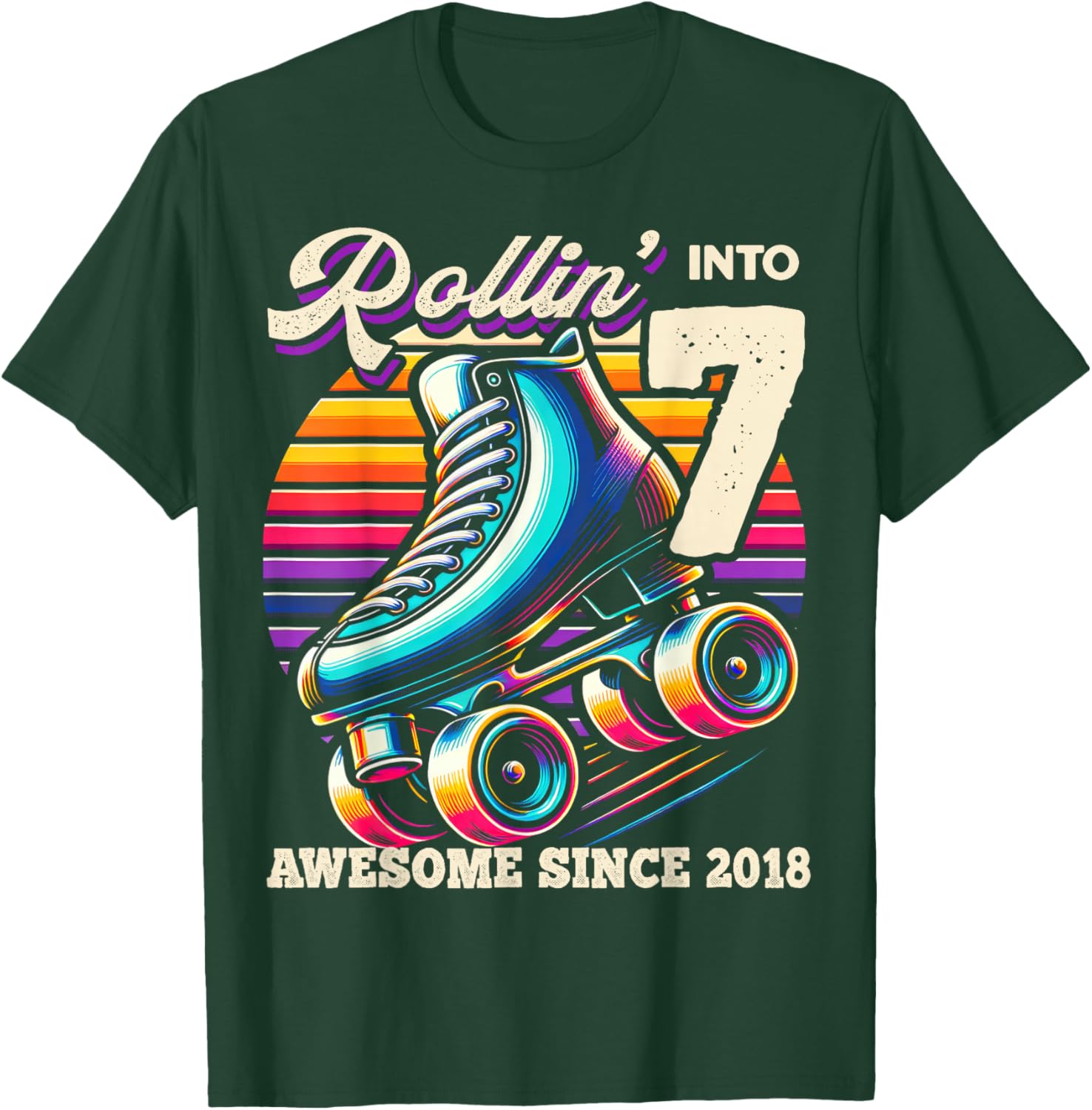 Birthday Roller Skating 7th Girls Rollin into 7 Skate Party T-Shirt - T-Shirt | Forest