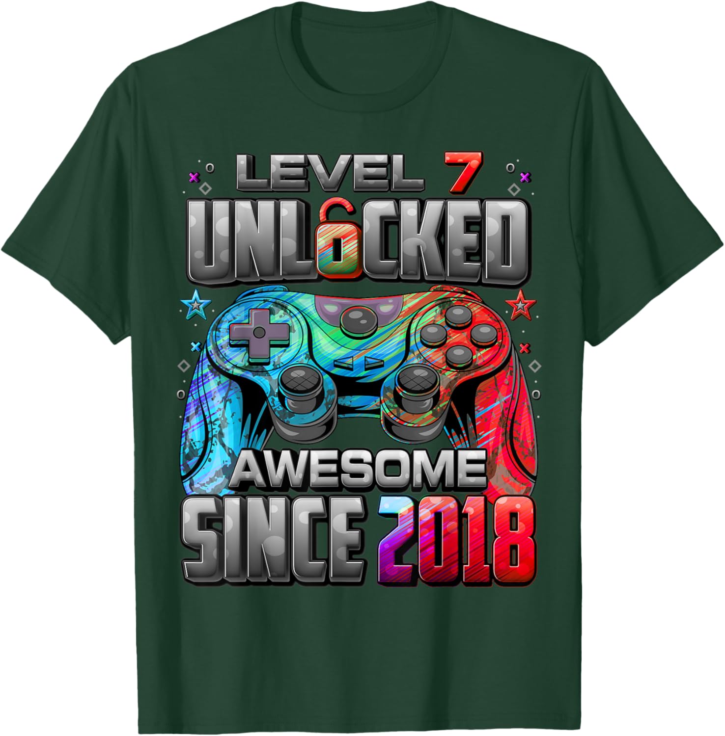 Level 7 Unlocked Awesome Since 2018 7th Birthday Gaming T-Shirt - T-Shirt | Forest