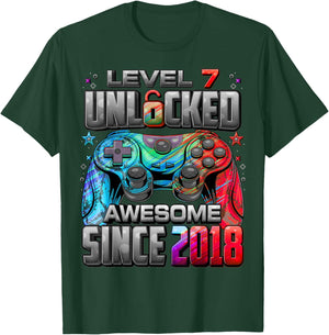 Level 7 Unlocked Awesome Since 2018 7th Birthday Gaming T-Shirt - T-Shirt | Forest