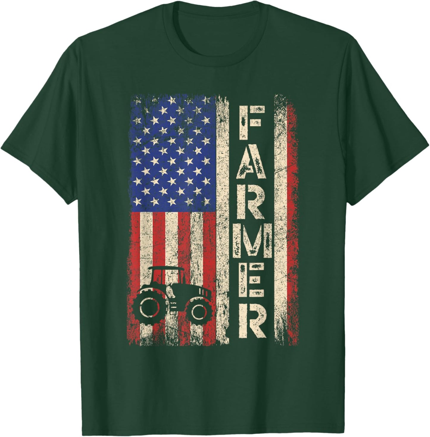 Farmer Tractors USA American Flag Patriotic Farming Gifts T-Shirt - T-Shirt | Forest