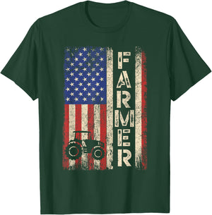 Farmer Tractors USA American Flag Patriotic Farming Gifts T-Shirt - T-Shirt | Forest